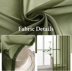 MIULEE Olive Green Sheer Curtains 54 X 45 Inches, 2 Panels | Solid Color - Image 3