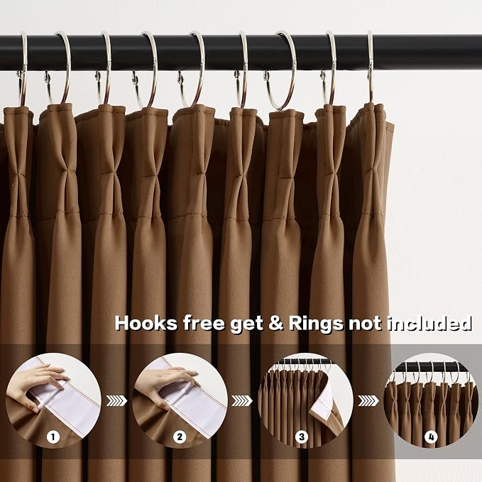 Cappuccino Brown Mocha Curtains 40x108 Inches Long 2 Panels Set, Pinch Pleated - Image 2