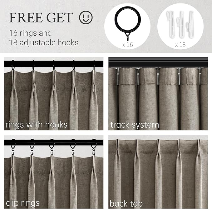 Topfinel 105 Inch Curtains 2 Panels Set, Two Packs Pinch Pleat Back Tab Linen - Image 3