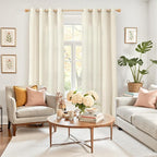 YoungsTex 90 Inch Length Beige Linen Curtains 2 Panels - Image 2