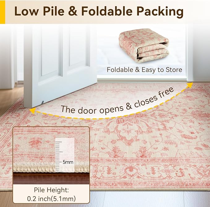 RELEANY Washable Area Rug, Water Repellent, Pet Friendly, Vintage Floral Boho - Image 5