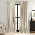 100% Blackout Linen Curtains for Bedroom 96 inches Long, Thermal Insulated Room by Guken