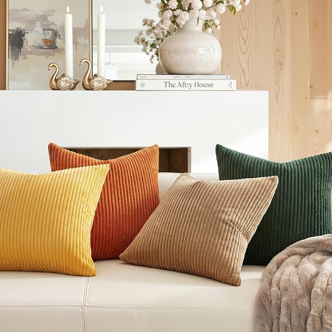 Topfinel Boho Farmhouse Green Rust Striped Pillow Covers 24x24 Set of 4 Mordern - Image 3