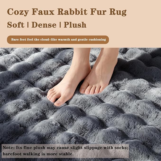 Gray Rabbit Plush Rug 5'x7', Fluffy Shaggy Area Rug - Image 4