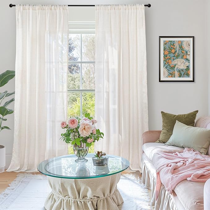 BGment 90 Inches Long Curtains Linen Semi Sheer, Light Filtering Window - Image 2