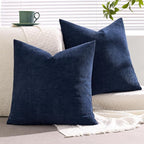 MIULEE Navy Chenille Couch Throw Pillow Covers, 18x18 | Set of 2, Soft Coastal - Image 8