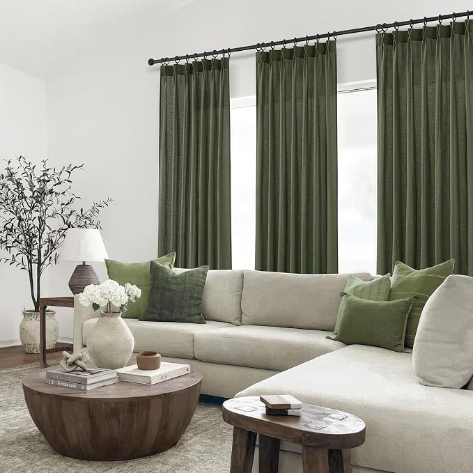 Topfinel Olive Green Linen Semi Sheer Curtains 96 Inches Long, Spring Boho - Image 8