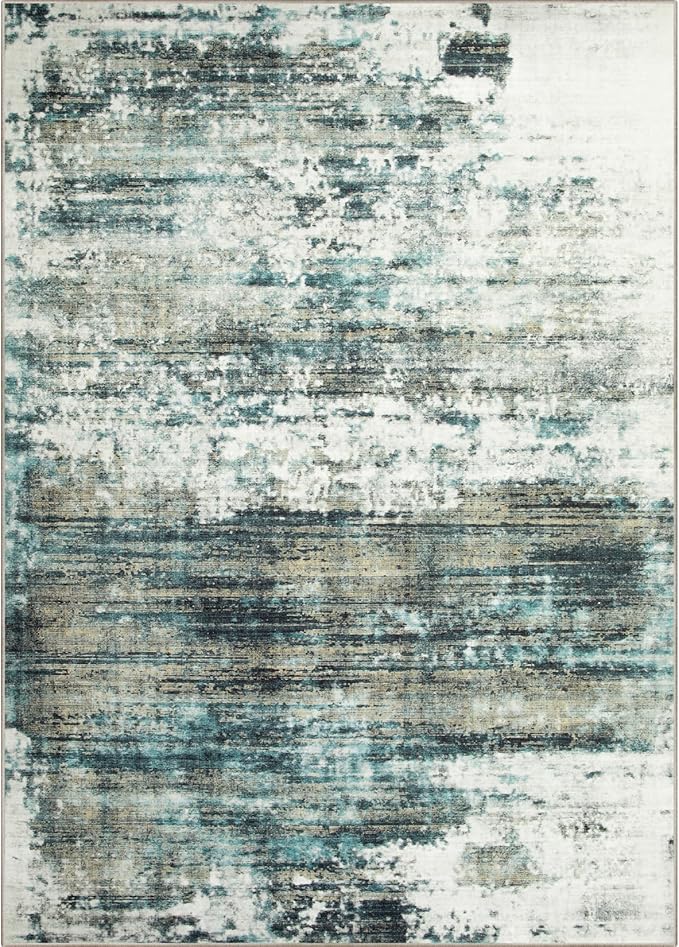 9x12 Area Rugs for Living Room: Washable Abstract Teal Green Badroom Carpet | - Image 8