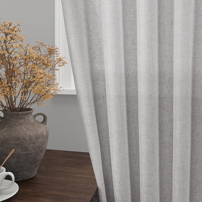 Grey Linen Back Tab Curtains 96 Inches Long 2 Panels Set - Image 2