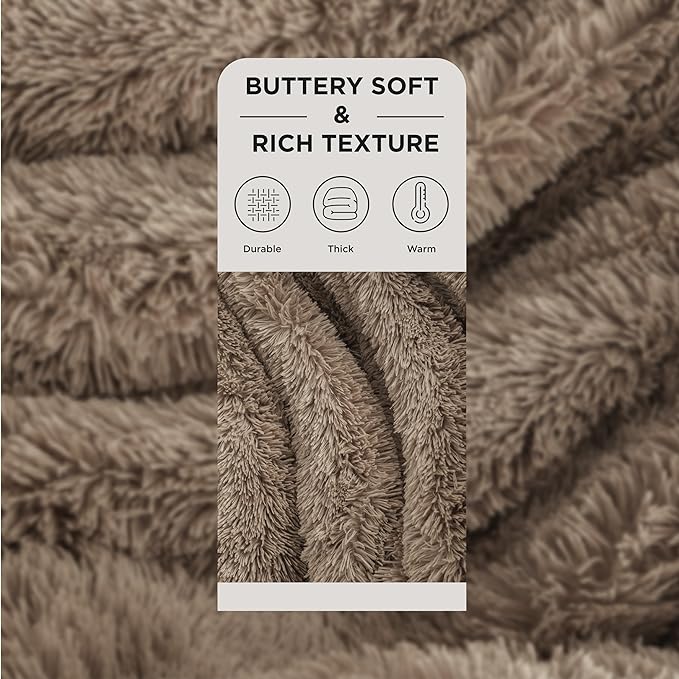 Bedsure GentleSoft Fluffy Brown Blankets Queen Size - Image 2