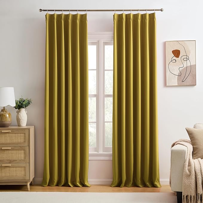 Yellow Pinch Pleated Curtains 96 Inch Length 2 Panels Set Noise Cancelling by KEQIAOSUOCAI
