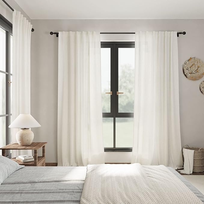 Cream Linen Back Tab Curtains 94 Inch Length - Image 7