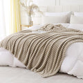 Khaki Throw Blanket for Couch Sofa 90x90 inches Striped Design | Fleece by Unknown