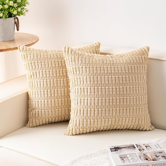 Aegero Pack of 2 Corduroy Decorative Throw Pillow Covers 18x18 Inch by Unknown