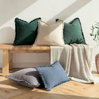 MIULEE Boho Linen Fringe Decorative Throw Pillow Covers Navy Blue 18x18 | Set - Image 6