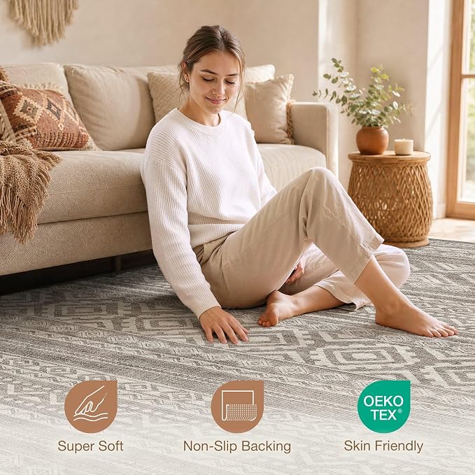 cotiled Boho 8x10 Area Rugs for Living Room: Large Moroccan Washable Rug | - Image 3