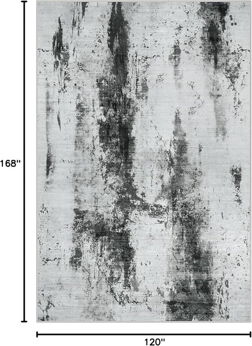 10x14 Area Rugs for Living Room: Washable Abstract Black White Grey Carpet | - Image 2