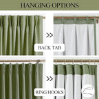 Vision Home Dark Green Pinch Pleated Full Blackout Curtains Linen Blended Room - Image 5
