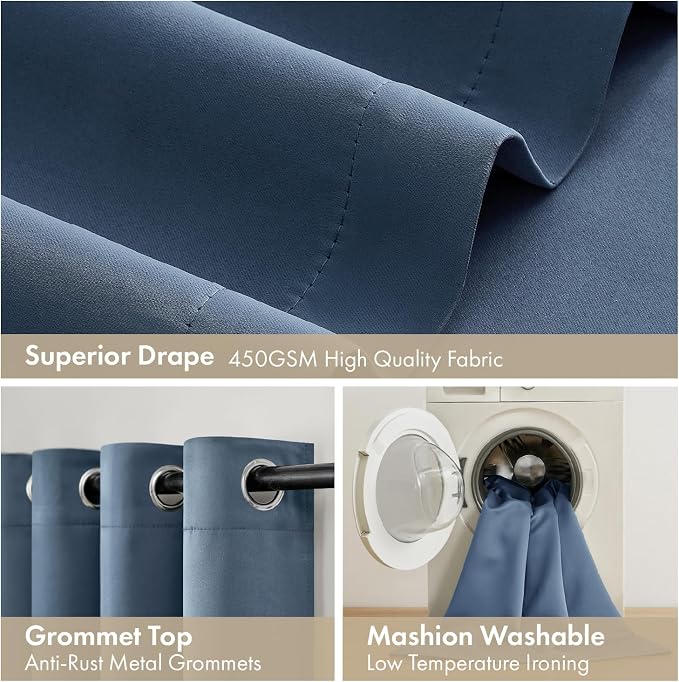 MIULEE Stone Blue 100% Blackout Short Curtains - Image 7
