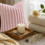 decorUhome Fall Faux Fur Throw Pillow Covers 20x20 Set of 2 Pink | Decorative - Image 9