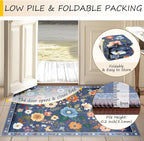 Floral Washable 2x10 Area Rugs Runner Entryway Hallway Blue/Grey | Flower - Image 4