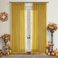 Mustard Yellow Pleated Semi Sheer Linen Curtains 102 Inches Long 2 Panel | by Twodrapes