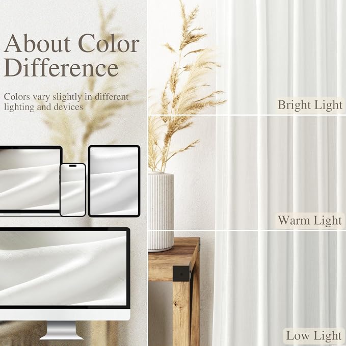 Off White Cafe Curtains 45 Inch Length Set 2 Panel Back Tab Pocket Semi Sheer - Image 4