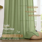Semi Sheer Bedroom Linen Curtains 48 Inch Length 2 Panels, Sage Green | Light - Image 4