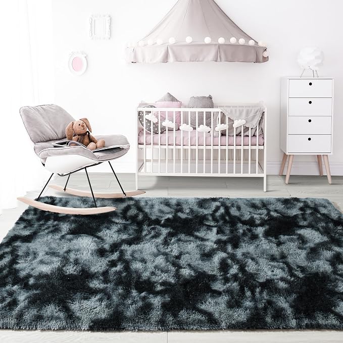 3x5 Tie-Dyed Black and Grey Fluffy Area Rug Non-Slip - Image 7