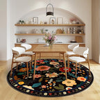 RELEANY Floral Washable Round 4ft Area Rug Black | Flower Carpet Print Boho - Image 9