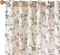 Extra Long Black Vintage Floral Linen Curtains Farmhouse 2 Panels | Elisa Series by Lazzzy