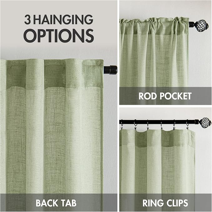 MIULEE Sage Green Linen Curtains 52x45 Inch 2 Panels - Image 3