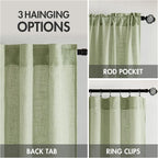 MIULEE Sage Green Linen Curtains 52x45 Inch 2 Panels - Image 3