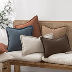MIULEE Boho Linen Fringe Decorative Fall Pillow Covers Reddish Brown 26x26 | - Image 7