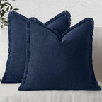 MIULEE Boho Linen Fringe Decorative Throw Pillow Covers Dark Navy 20x20 | Set by MIULEE