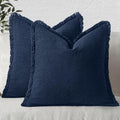 MIULEE Linen Fringe Decorative Euro Throw Pillow Covers Dark Navy 26x26 | Set by MIULEE