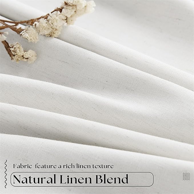 Beige White 63 Inch Length Blackout Pinch Pleated Linen Curtains - Image 5