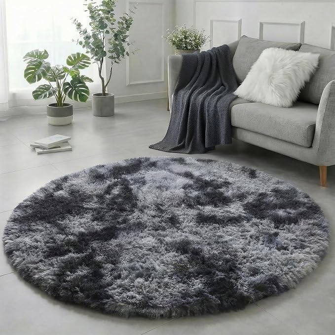 Amdrebio Tie-Dyed Dark Grey Big Round Area Rug 6Ft - Image 4