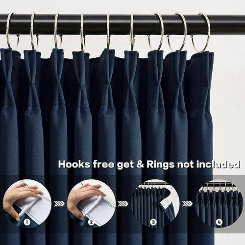2 PCs Navy Blue Pleat Wide Drapes - Image 2