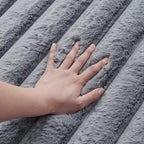 Blue Grey Rabbit Striped Plush Rug 3'x5', Fluffy Shaggy Area Rug - Image 4