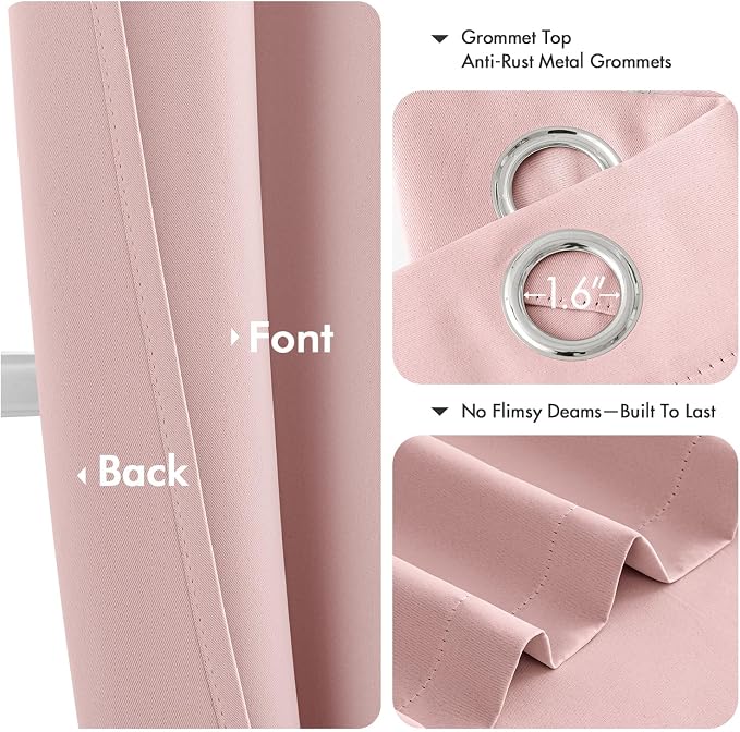 MIULEE Blackout Curtains for Bedroom 2 Panels 40 x 68 Inch Long Pink | Thermal - Image 4