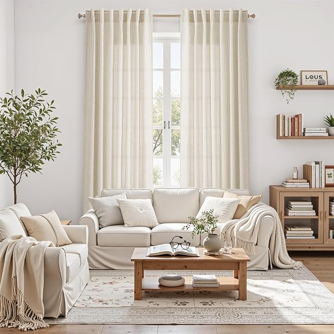 Living Room Curtains 63 Inch Length Linen Birch Beige Luxury Light Filtering - Image 6