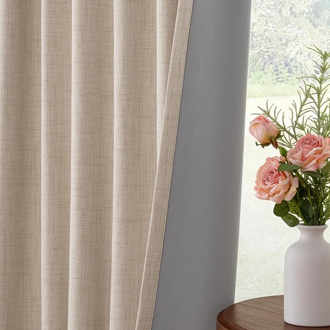 INOVADAY Linen Textured 100% Blackout Sliding Door Curtains 102x108 Oatmeal | 1 - Image 6