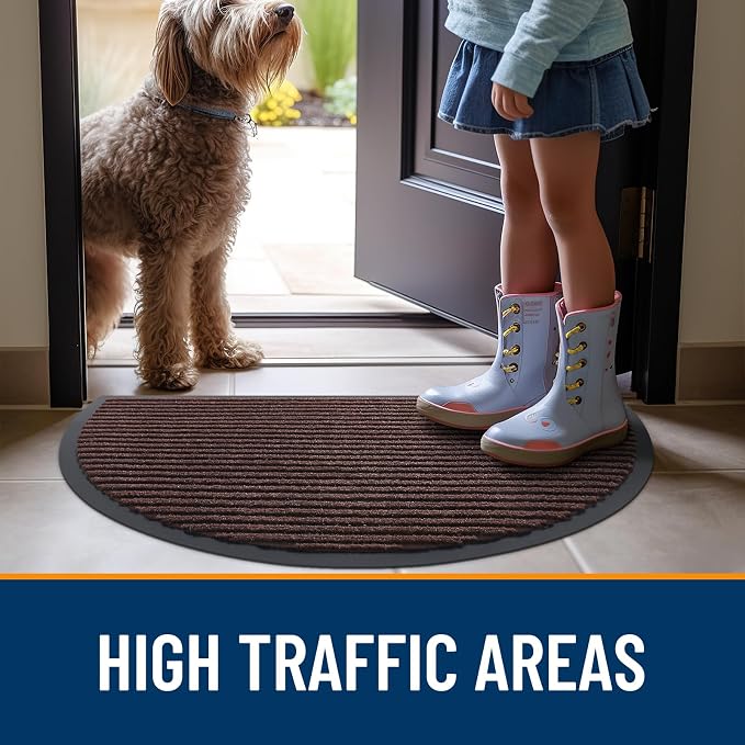 OLANLY Half Circle Front Door Mat 33x21, Waterproof Heavy-Duty Doormat | Brown - Image 7