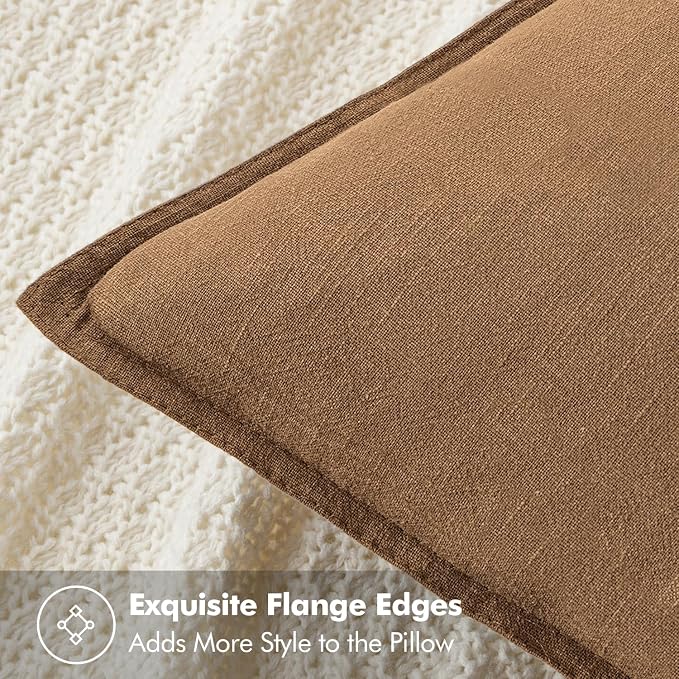 MIULEE Decorative Linen Pillow Covers 16x16 Inch Brown | Boho Farmhouse​ ​Fall - Image 2