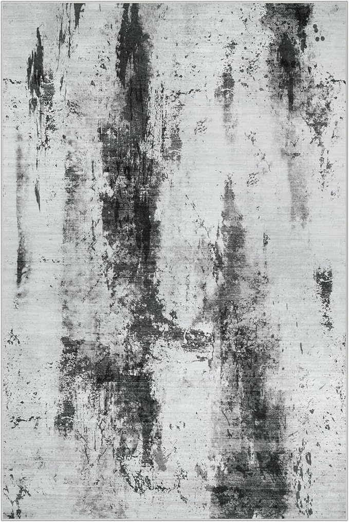 9x12 Area Rugs for Living Room: Washable Abstract Black White Grey Carpet | - Image 3