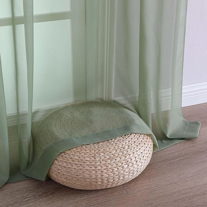 Sage Green Sheer Curtains 72 Inches Long 2 Panels Set, Light Filtering Sheer - Image 5