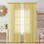 2 Pack: Basic Mustard Yellow Sheer Curtain 84 Inches Long by OVZME