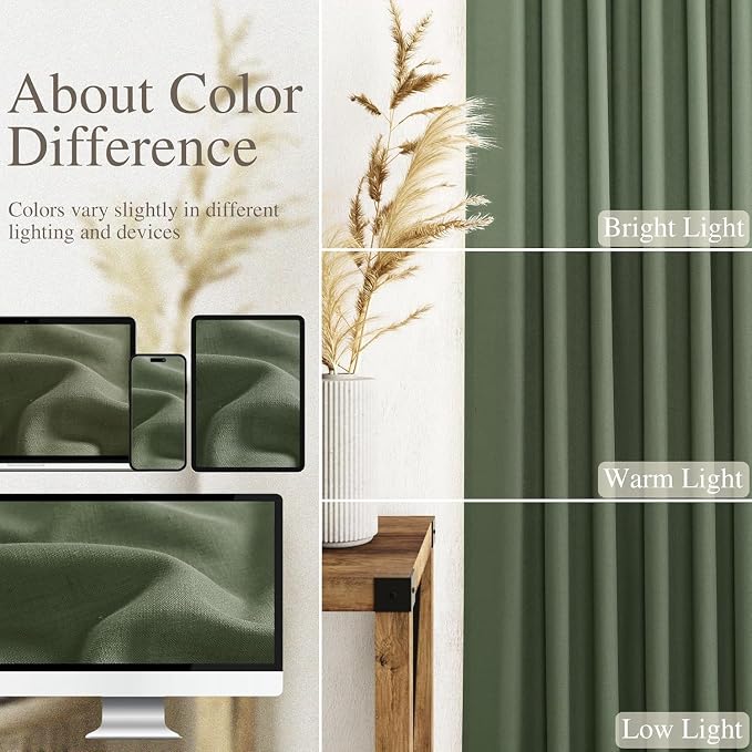 Olive Green Linen Curtains 30 Inch Length Short Kitchen, Semi Sheer Light - Image 3