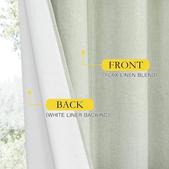 NICETOWN Light Green Linen 100% Blackout Curtains 120" Length - Image 6